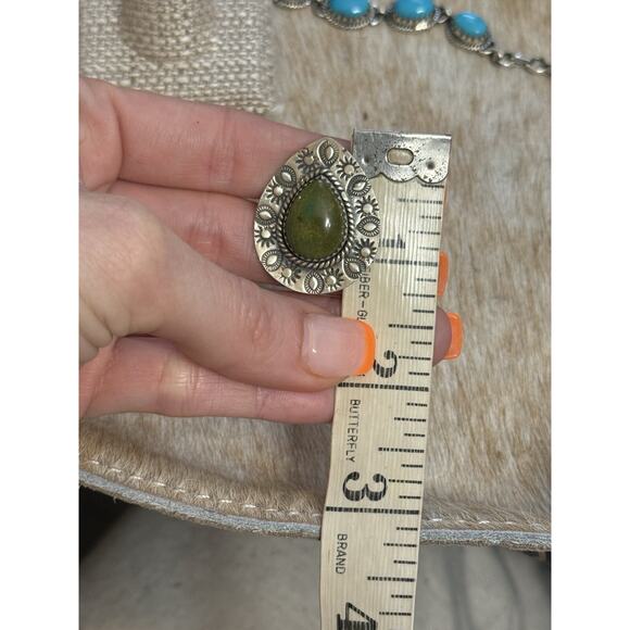Native American SW Sterling Silver emerald valley Turquoise Ring Adj💚Stamped - Picture 8 of 11